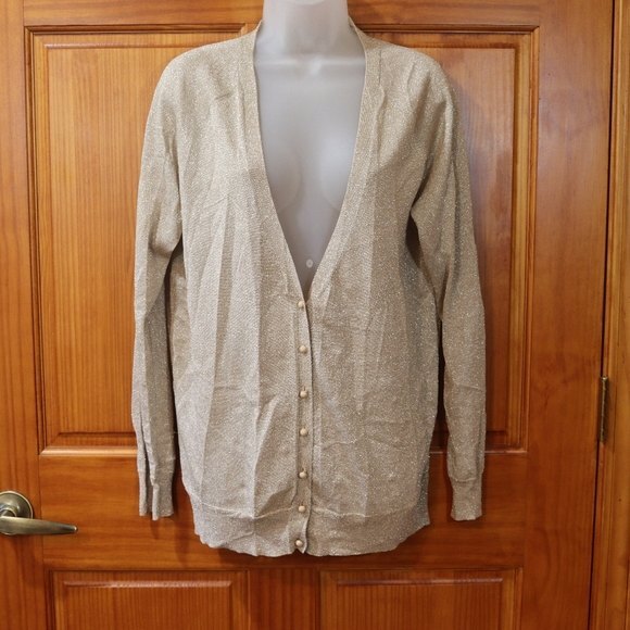 Talbots Gold Sparkle Metallic Cardigan Sweater LG Glam Holiday Office Wear - Picture 10 of 10